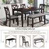 6-Piece Kitchen Dining Table Set Wooden Rectangular Dining Table, 4 Dining Chairs and Bench Family Furniture for 6 People