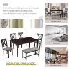 6-Piece Kitchen Dining Table Set Wooden Rectangular Dining Table, 4 Dining Chairs and Bench Family Furniture for 6 People