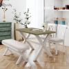 4 Pieces Farmhouse Rustic Wood Kitchen Dining Table Set with Upholstered 2 X-back Chairs and Bench