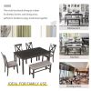 6-Piece Kitchen Dining Table Set Wooden Rectangular Dining Table, 4 Fabric Chairs and Bench Family Furniture