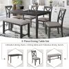 6-Piece Kitchen Dining Table Set Wooden Rectangular Dining Table, 4 Fabric Chairs and Bench Family Furniture