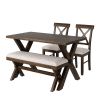 4 Pieces Farmhouse Rustic Wood Kitchen Dining Table Set with Upholstered 2 X-back Chairs and Bench