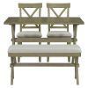 4 Pieces Farmhouse Rustic Wood Kitchen Dining Table Set with Upholstered 2 X-back Chairs and Bench