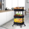 3-Tier Metal Rolling Utility Cart, Heavy Duty Craft Cart with Wheels and Handle, Black