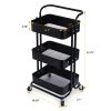 3-Tier Metal Rolling Utility Cart, Heavy Duty Craft Cart with Wheels and Handle, Black