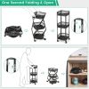 3-Tier Folding Metal Storage Rack Rolling Utility Cart