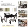 6-Piece Kitchen Dining Table Set Wooden Rectangular Dining Table, 4 Fabric Chairs and Bench Family Furniture