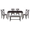 6-Piece Kitchen Dining Table Set Wooden Rectangular Dining Table, 4 Dining Chairs and Bench Family Furniture for 6 People