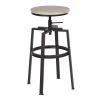 Backless Adjustable Height Bar Stools with Metal Legs;  Oak seat;  Set of 2