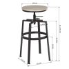 Backless Adjustable Height Bar Stools with Metal Legs;  Oak seat;  Set of 2