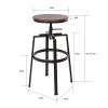 Backless Adjustable Height Bar Stools with Metal Legs;  Oak seat;  Set of 2