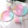 Party Tableware Disposable Birthday Paper Tray Dessert Table Cake Paper Tray Stamping Rainbow Plate Decoration Dinner Plate