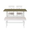 4 Pieces Farmhouse Rustic Wood Kitchen Dining Table Set with Upholstered 2 X-back Chairs and Bench