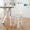 4 Pieces Farmhouse Rustic Wood Kitchen Dining Table Set with Upholstered 2 X-back Chairs and Bench